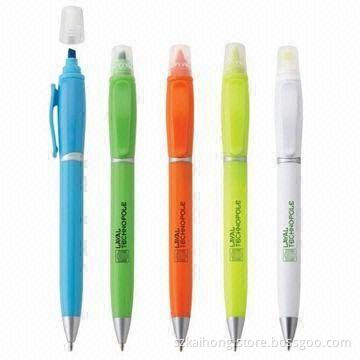 Promotional Ballpoint Pens with Highlighter, Made of PP/AS, Available in Various Colors